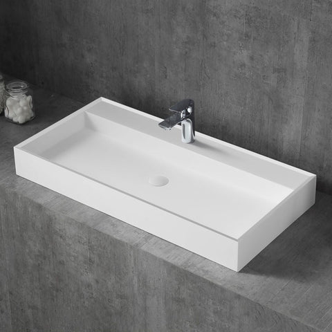 Arba 47" x 19" Rectangular Solid Surface Basin Vessel Sink in Matte White