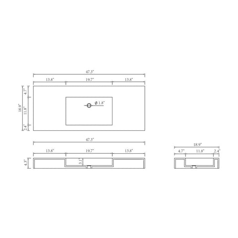 Arba 47" x 19" Solid Surface Basin Single Vanity With Sink in Matte White