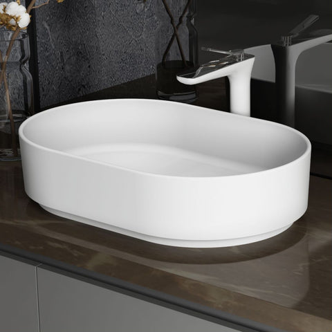 Arba 23" x 15" Solid Surface Basin Vessel Sink in Matte White