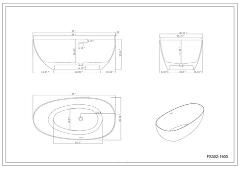 Arba 59" x 31" Freestanding Solid Surface Bathtub in Matte White