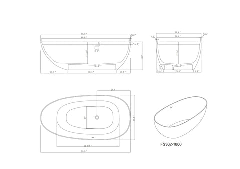 Arba 71" x 35" Freestanding Solid Surface Bathtub in Matte White