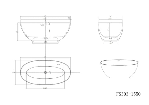 Arba 61" x 30" Freestanding Solid Surface Bathtub in Matte White