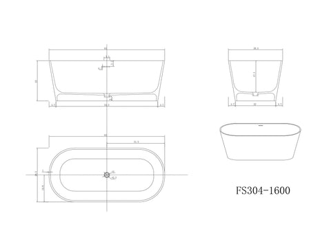 Arba 63" x 30" Freestanding Solid Surface Bathtub in Matte White