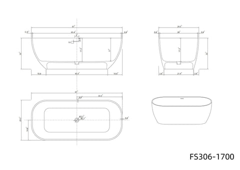 Arba 67" x 30" Freestanding Solid Surface Bathtub in Matte White