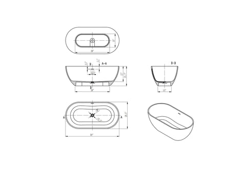 Arba 59" x 30" Freestanding Solid Surface Bathtub in Matte White
