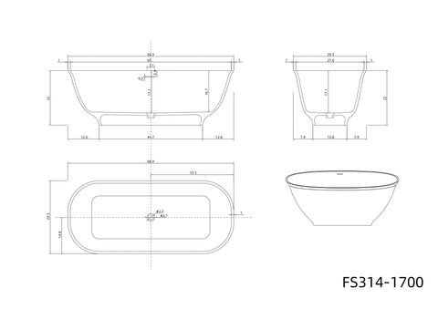 Arba 67" x 30" Freestanding Solid Surface Bathtub in Matte White