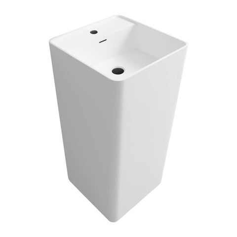 Arba 34" Tall Square Solid Surface Basin Pedestal Sink in Matte White