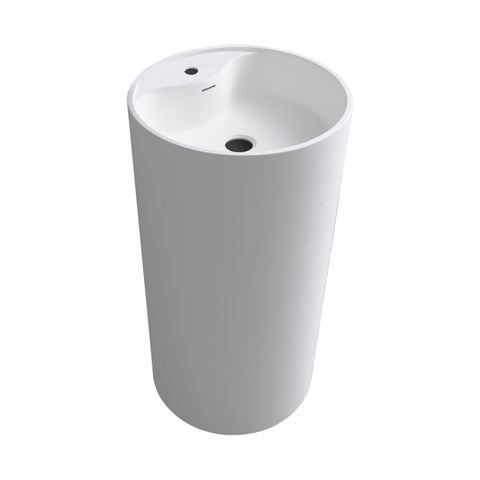 Arba 35" Tall Cylindrical Solid Surface Basin Pedestal Sink in Matte White