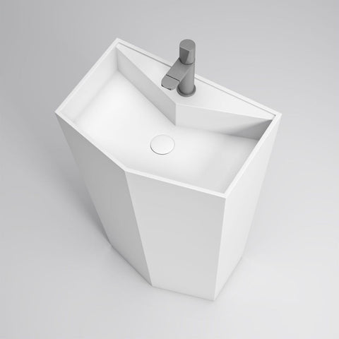 Arba 35" Tall Solid Surface Basin Pedestal Sink in Matte White