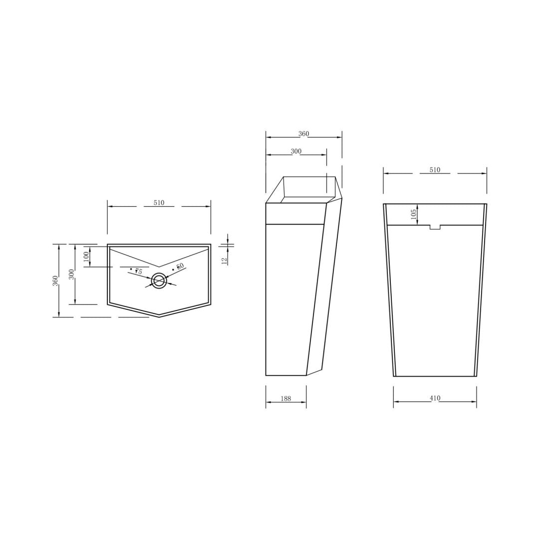 Arba 35" Tall Solid Surface Basin Pedestal Sink in Matte White Apex