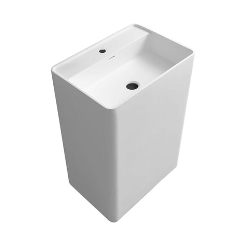 Arba 35" Tall Square Solid Surface Basin Pedestal Sink in Matte White
