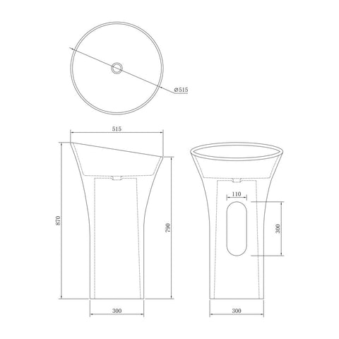 Arba 35" Tall Circular Solid Surface Basin Pedestal Sink in Matte White