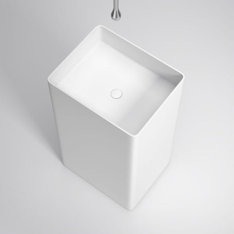 Arba 35" Tall Rectangular Solid Surface Basin Pedestal Sink in Matte White