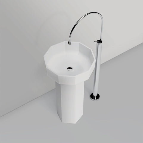 Arba 34" Tall Solid Surface Basin Pedestal Sink in Matte White