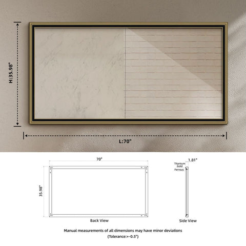 Arba 70" x 36" Titanium Gold and Black Aluminum Framed Rectangular Bathroom Vanity Mirror