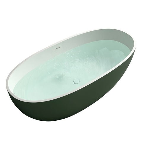 Arba 65" x 30" Freestanding Solid Surface Bathtub in Green Outside and White Inside