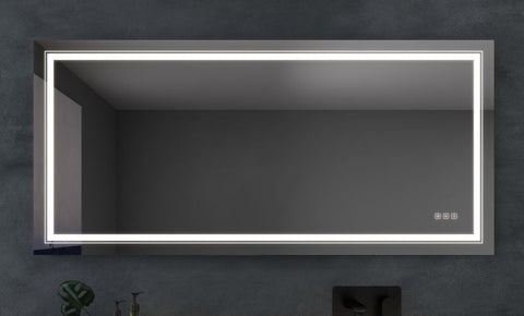 Arba 60" x 28" Frameless Rectangular Anti-Fog Adjustable LED Ligtht Bathroom Vanity Mirror With Aluminum Alloy Back Frame