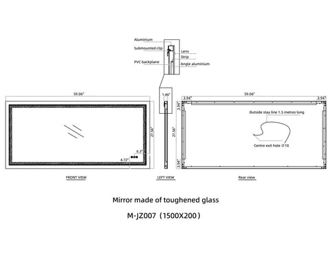 Arba 60" x 28" Frameless Rectangular Anti-Fog Adjustable LED Ligtht Bathroom Vanity Mirror With Aluminum Alloy Back Frame