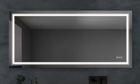 Arba 55" x 30" Frameless Rectangular Anti-Fog Adjustable LED Ligtht Bathroom Vanity Mirror With Aluminum Alloy Back Frame