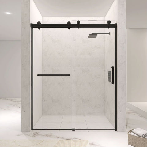 Arba 76" Tall Single Door Shower Door Aluminum and Glass in Matte Black