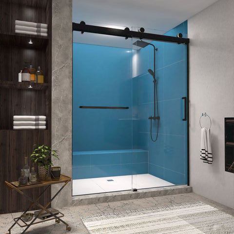 Arba 76" Tall Single Door Shower Door Aluminum and Glass in Matte Black