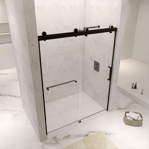 Arba 76" Tall Single Door Shower Door Aluminum and Glass in Matte Black
