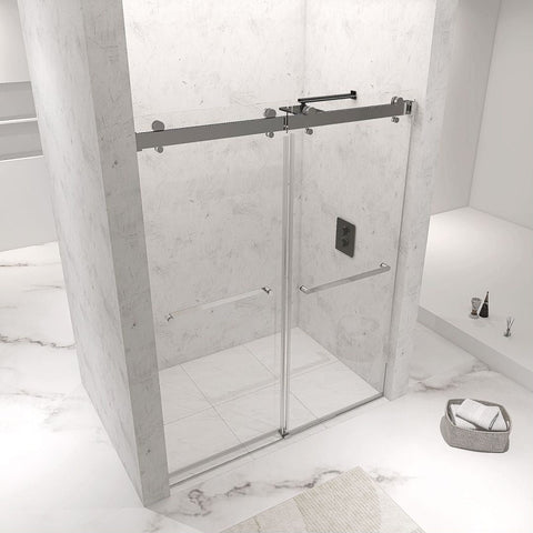 Arba 76" Tall Double Door Shower Door Aluminum and Glass in Brushed Nickel