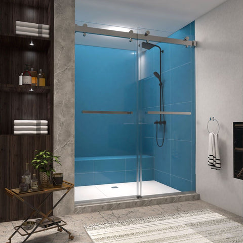 Arba 76" Tall Double Door Shower Door Aluminum and Glass in Brushed Nickel