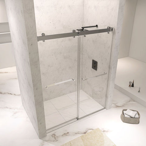 Arba 76" Tall Double Door Shower Door Aluminum and Glass in Chrome