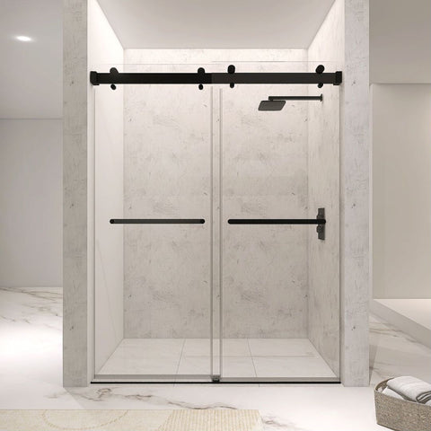 Arba 76" Tall Double Door Shower Door Aluminum and Glass in Matte Black