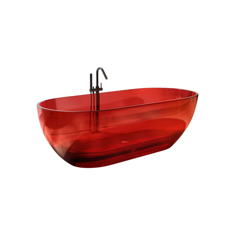 Arba 69" x 30" Freestanding Solid Surface Bathtub in Transparent Red