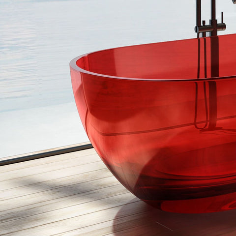 Arba 69" x 30" Freestanding Solid Surface Bathtub in Transparent Red