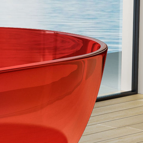 Arba 69" x 30" Freestanding Solid Surface Bathtub in Transparent Red