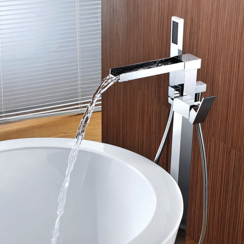 Free Standing Bathroom Tub Faucet Floor Mount Tub Filler Hand Shower Mixer Tap