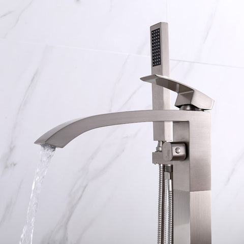 Free Standing Bathroom Tub Faucet Floor Mount Tub Filler Hand Shower Mixer Tap