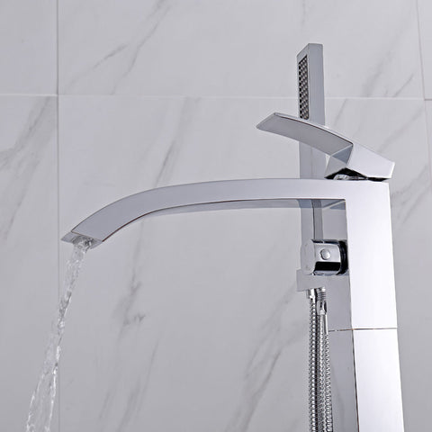 Free Standing Bathroom Tub Faucet Floor Mount Tub Filler Hand Shower Mixer Tap