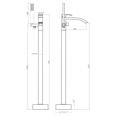 Free Standing Bathroom Tub Faucet Floor Mount Tub Filler Hand Shower Mixer Tap