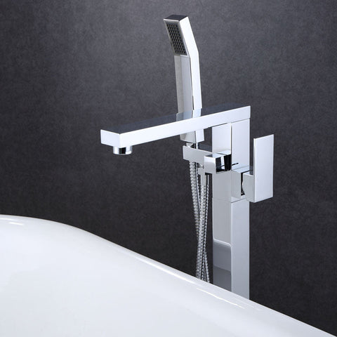 Free Standing Bathroom Tub Faucet Floor Mount Tub Filler Hand Shower Mixer Tap