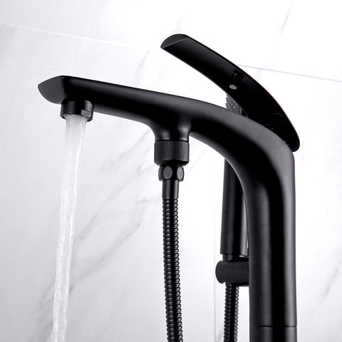 Free Standing Bathroom Tub Faucet Floor Mount Tub Filler Hand Shower Mixer Tap