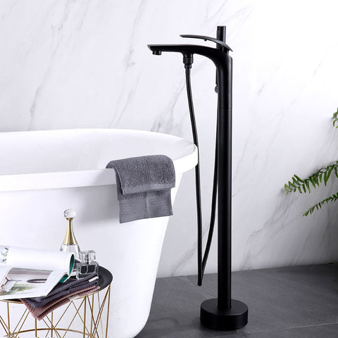 Free Standing Bathroom Tub Faucet Floor Mount Tub Filler Hand Shower Mixer Tap