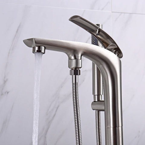 Free Standing Bathroom Tub Faucet Floor Mount Tub Filler Hand Shower Mixer Tap