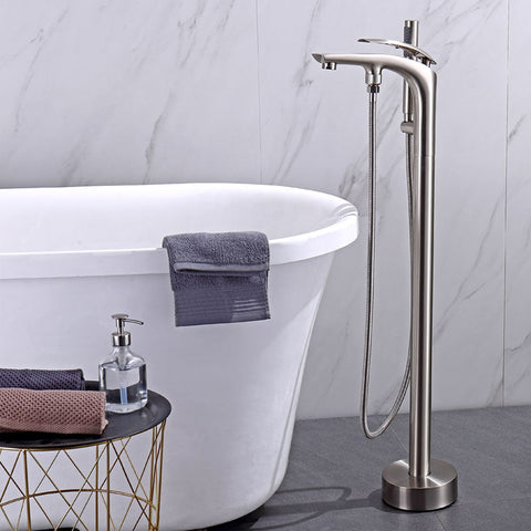 Free Standing Bathroom Tub Faucet Floor Mount Tub Filler Hand Shower Mixer Tap