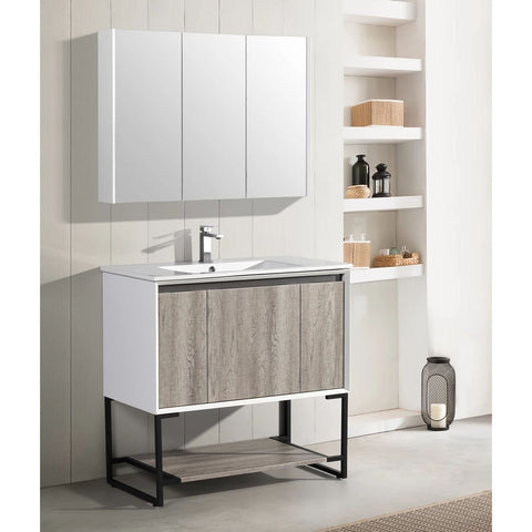 MARSEILLE 36" SINGLE, TWO DOORS, ONE DRAWER, OPEN SHELF BATHROOM VANITY