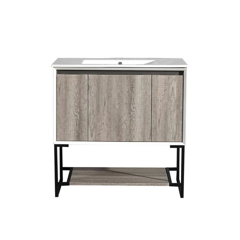 MARSEILLE 36" SINGLE, TWO DOORS, ONE DRAWER, OPEN SHELF BATHROOM VANITY