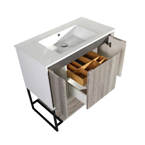 MARSEILLE 36" SINGLE, TWO DOORS, ONE DRAWER, OPEN SHELF BATHROOM VANITY