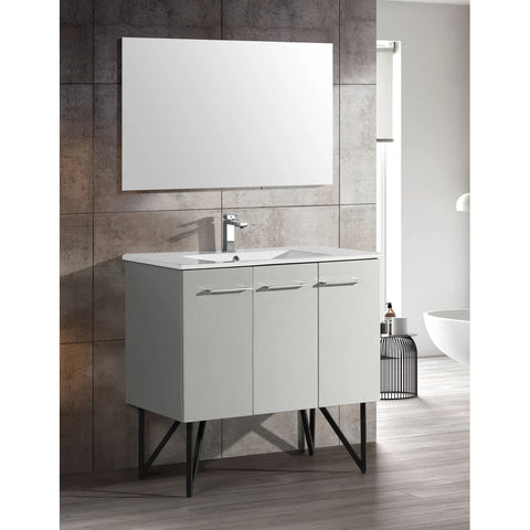 ANNECY 36" SINGLE, BRUSHED ALUMINUM, TWO DOORS, ONE DRAWER, BATHROOM VANITY