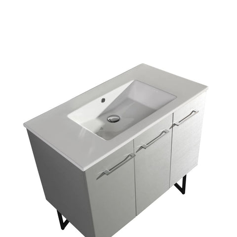 ANNECY 36" SINGLE, BRUSHED ALUMINUM, TWO DOORS, ONE DRAWER, BATHROOM VANITY