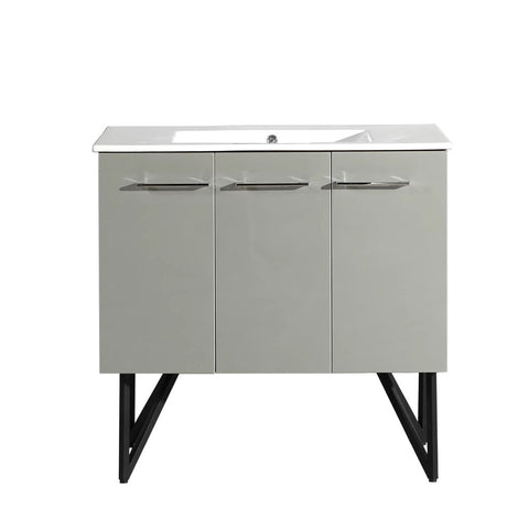 ANNECY 36" SINGLE, BRUSHED ALUMINUM, TWO DOORS, ONE DRAWER, BATHROOM VANITY