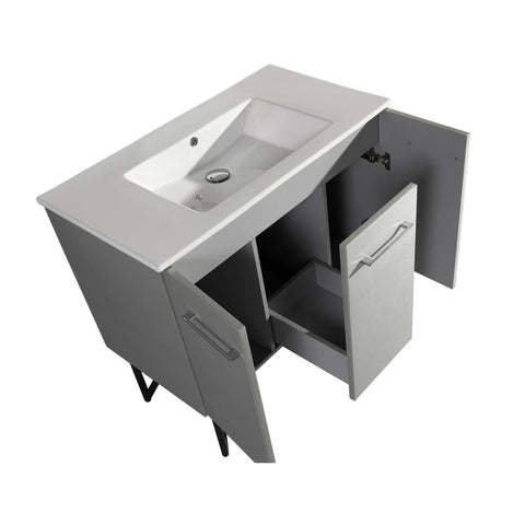 ANNECY 36" SINGLE, BRUSHED ALUMINUM, TWO DOORS, ONE DRAWER, BATHROOM VANITY