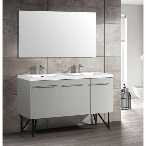 ANNECY 60" DOUBLE, BRUSHED ALUMINUM, TWO DOORS, ONE DRAWER, BATHROOM VANITY